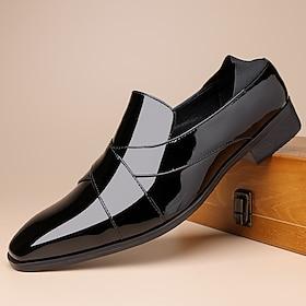 Men's Faux Leather Black Patent Dress Shoes – Sleek  Glossy for Weddings  Formal Events