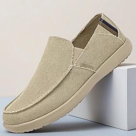 Men's Beige Canvas Slip-On Shoes, Soft Lightweight Construction, Minimalist Casual Style, Suitable for Everyday Wear, Travel  Leisure