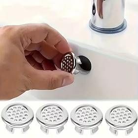 4 Pack Sink Overflow Cover, Stainless Steel Basin Overflow Hole Cap with Decorative Knob, Leak Proof, Easy Installation, Modern Bathroom and Kitchen Sink Acces