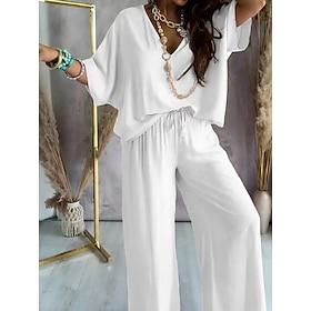 Women's Pants Sets Bolero Top Half Sleeve V Neck Plain Ruched Drawstring Backless Elegant Fashion Streetwear Casual Daily Outdoor Blue Black White Summer Loose