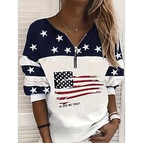 Independence Day Patriotic Women's Pullover Sweatshirt Zip Up Sweatshirts Graphic Striped Fashion Casual Long Sleeve Crew Neck Street Dailywear Zipper Print Bl