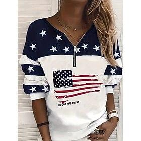 Independence Day Patriotic Women's Pullover Sweatshirt Zip Up Sweatshirts Graphic Striped Fashion Casual Long Sleeve Crew Neck Street Dailywear Zipper Print Bl