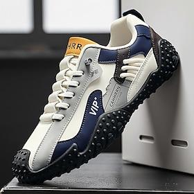 Men's White and Blue Sport Sneakers, Breathable Mesh Panels, Cushioned Grip Sole, Casual Athletic Style for Walking  Travel
