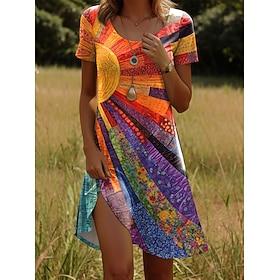 Women's Mini Dress T Shirt Dress Tee Dress A Line Dress Summer Dress Casual Daily Regular Fit Graphic Geometric Short Sleeve V Neck Crewneck Blue Black Pink Or
