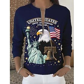 Independence Day American Anniversary Patriotic Women's Pullover Sweatshirt Sweatshirts Geometric Color Block Casual Long Sleeve Crew Neck Half Zip Street Dail