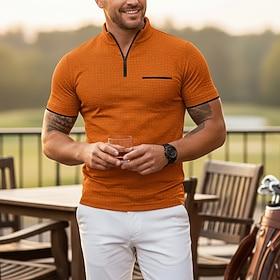 Men's Waffle Polo Shirts Zip Polo Casual Holiday Quarter Zip Short Sleeve Fashion Basic Plain Quarter Zip Summer Spring All Seasons Slim Fit Black White Navy B
