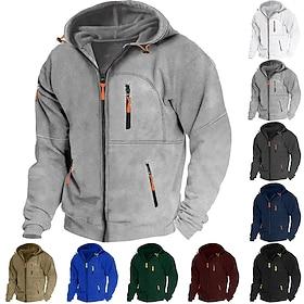 Men's Hoodie Full Zip Hoodie Fleece Hoodie Black White Wine Navy Blue Royal Blue Hooded Plain Zipper Pocket Sports  Outdoor Daily Holiday Polyester Streetwear