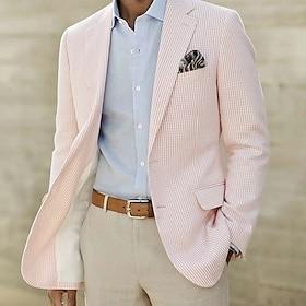 Men's Blazer Jacket Notch Collar Lightweight Casual Striped Seersucker Blazer Pink Sky Blue Sage Tailored Fit Single Breasted Two-buttons