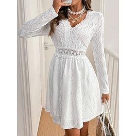 Women's Long Dress Maxi Dress Lace Dress White Dress Eyelet Dress Elegant Fashion Modern Daily Vacation Going out Regular Fit Plain Long Sleeve V Neck White Su