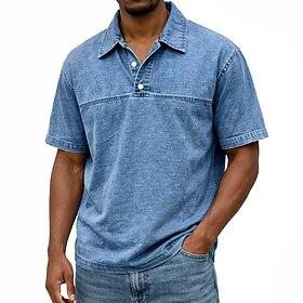 Men's Polo Casual Vacation Classic Short Sleeve Fashion Basic Solid Color Plain Vintage Style Washed Spring Winter Spring   Fall Regular Fit Light Green Pink P