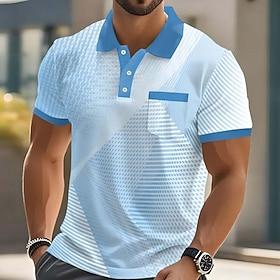 Men's Geometic Polo Short Sleeve Polo Shirts Collared Shirts Business Casual Outdoor Athleisure Daily Wear 3D Print Buttons Spring  Summer Blue Red Brown