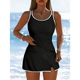 Women's Swimwear Tankini 2 Piece Skirt Swimsuit Tummy Control High Waist Slim Backless Vacation Beach Wear Solid Color U Neck Sleeveless Bathing Suits