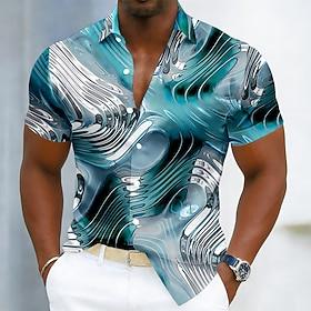 Men's Geometric Gradient Color Abstract Art Shirt Satin Shirt Dress Shirt Short Sleeve Fashion Casual Daily Vacation Summer Spring Turndown Collared Shirts 3D