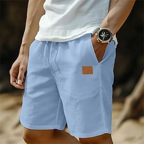 Men's Shorts Linen Shorts Summer Shorts Beach Shorts Baggy Shorts Drawstring Elastic Waist Straight Leg Plain Comfort Breathable Knee Length Casual Daily Outdo