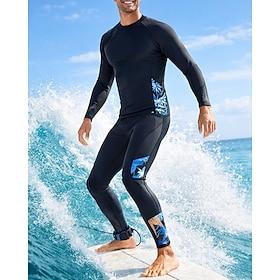 Men's Rash Guard Bathing Suit Swimsuits Patchwork Full-Length Leg UV Protection Quick Dry Elastic Long Sleeve Swimwear Swimsuit Surfing Diving Beach Winter