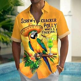 Men's Parrot Funny Slang Tropical Plants Summer Hawaiian Shirt Button Up Shirt Aloha Shirt Short Sleeve Hawaiian Casual Vacation Summer Spring Turndown 3D Prin