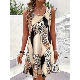 Women's Knee Length Dress Sundress A Line Dress Summer Dress Vacation Casual Boho Beach Party Wedding Regular Fit Graphic Leopard Geometric Sleeveless U Neck Y