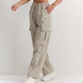 Women's Cargo Pants Trousers Casual Pants Vacation Fashion Casual Daily Full Length High Waist Solid Color Plain Drawstring Pocket Wide Leg Comfort Quick Dry S