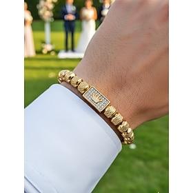 Men's Stainless Steel Bracelet, Gold, Silver, Black Colors, Crown Design with Sparkling Stones, Suitable for Weddings, Casual Daily Wear, Fashion Jewelry