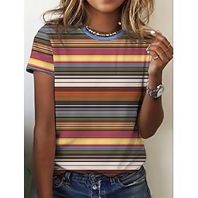 Valentine's Day Women's T Shirt Print Striped Stylish Classic Casual Short Sleeve Crew Neck Regular Tops Daily White Brown Gray Summer Spring