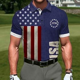 American Independence Day Men's American US Flag Golf Sports Polo Shirts Short Sleeve Polo Shirts Collared Shirts Casual Athleisure Buttons Summer Blue Blue 1