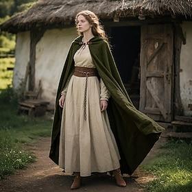 Retro Vintage Medieval Renaissance Cape Hooded Cloak Shawls Vampire Nobleman Archery Solid Color Fancy Dress Men's Women's Celtic Viking Fantasy Halloween LARP