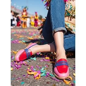 Women's Mardi Gras Colorful Loafers with Bold Red and Blue Design – Comfortable Fashion for Carnival, Festive Outdoor Events