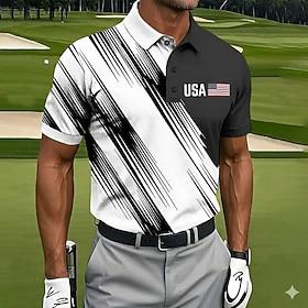 4th of July 2026 250th Men's American US Flag Golf Sports Polo Shirts Short Sleeve Polo Shirts Collared Shirts Casual Athleisure Festival Outfit Buttons Spring