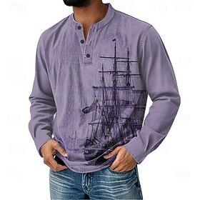 Men's Henley Shirt Long Sleeve Vintage Fashion Daily Casual Holiday Going out Spring Spring Fall All Seasons Navy-blue Deep Green Blue Yellow Pink Henley Hen