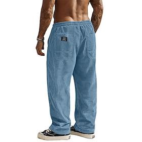 Men's Trousers Corduroy Pants Baggy Pants Casual Pants Elastic Waist Straight Leg Solid Color Comfort Moisture Wicking Full Length Casual Daily Outdoor Fashion