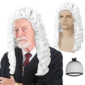 White Judge Wig Men Barristers Cosplay Founding Father Costume Colonial Wigs for Men