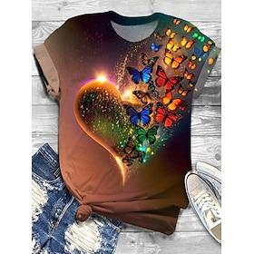 American Independence Day Women's T Shirt Print Graphic Butterfly Vintage Stylish Classic Short Sleeve Crew Neck Regular Tops Daily Weekend Light Green Light B