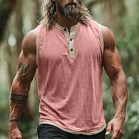 Men's Tank Top Vest Top Undershirt Sleeveless Shirt Sleeveless Henley Collar Henley Summer Spring Plain Fashion Designer Basic Buttons Casual Vacation Street B