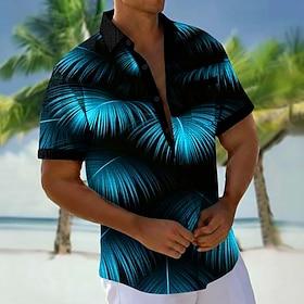 Men's Palm Leaf Tropical Plants Shirt Hawaiian Shirt Aloha Shirt Short Sleeve Hawaiian Vacation Holiday Summer Turndown 3D Print Front One Pocket Linen Like Sh