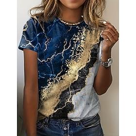 Women's T Shirt Print Ocean Vintage Stylish Casual Short Sleeve Crew Neck Round Neck Regular Tops Daily Blue Navy Blue Brown Summer Spring Fall