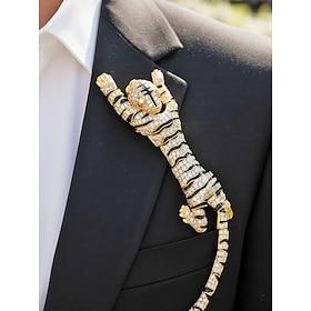 Men's Alloy Tiger Brooch, Gold  Silver Color Options, Crystal Embellished, Stylish Accessory for Weddings  Dinner Parties