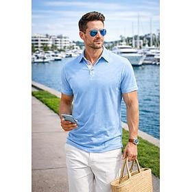 Men's Polo Cotton Bamboo Shirts Golf Shirt Casual Work Lapel Polo Collar Short Sleeve Basic Modern Solid Color Patchwork Buttons Summer Spring  Summer Regular
