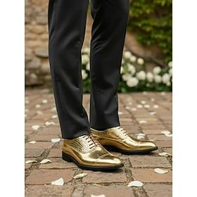 Men's Dress Shoes PU Leather Comfortable Slip Resistant Breathable Lace-up Black Gold Fall Winter
