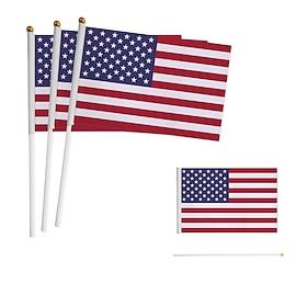 100 Pcs Hand Cranked Flag Of The United States, Independence Day Flag, Polyester With Pole, Hand Cranked Flag