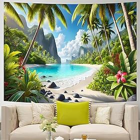 Tropical Beach Tapestry Palm Tree Ocean Wall Hanging Coastal Nature Landscape White Sand Island Scenery Art For Living Room Bedroom Home Decor