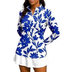 Women's Floral Shirt Sport Shirt Golf Polo Shirt Tennis Shirt Long Sleeve Zipper Floral UPF50 UV Resistant High Elasticity Moisture Wicking Breathable Volleyba