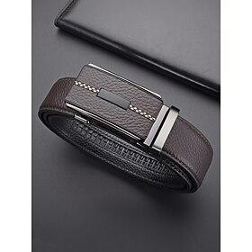 Men's Genuine Leather Automatic Buckle Belt in Black  Coffee, Classic Business Dress Belt for Men, Durable Real Leather, Adjustable Fit, Ideal for Weddings, Bu