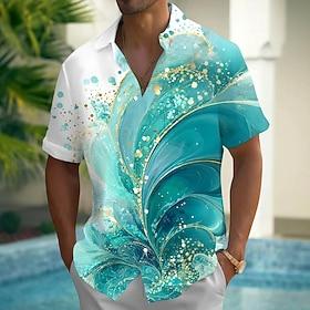 Men's Ocean Marble Abstract Art Summer Hawaiian Shirt Button Up Shirt Aloha Shirt Short Sleeve Hawaiian Casual Vacation Summer Spring Turndown 3D Print Collare