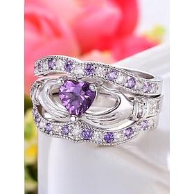 Women's 3-in-1 Heart-Shaped Amethyst Ring Set, Alloy Material, Multiple Colors, Elegant Design for Weddings, Valentine's Day and Parties
