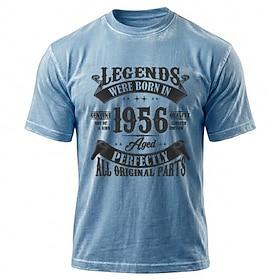 70th Birthday Legends Were Born In 1956 Aged Perfectly Genuine One Of A Kind Quality Limited Edition Blue Mineral Wash Men Short Sleeve T Shirt Clothing Appare