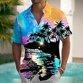 Men's Coconut Tree Nature  Landscapes Tropical Plants Summer Hawaiian Shirt Button Up Shirt Aloha Shirt Short Sleeve Hawaiian Vacation Summer Spring Turndown 3