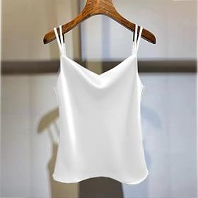 Women's Elegant Satin Top Summer Tops Blouse Ruched Patchwork Draped Solid Color Plain Elegant Vintage Ladies Sleeveless Strap Regular Tops Daily Work Holiday