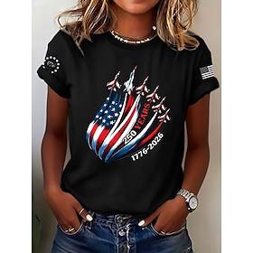 Independence Day American Anniversary Patriotic Women's T Shirt Print Graphic Letter Vintage Stylish Classic Short Sleeve Crew Neck Regular Tops Daily Blue Bla