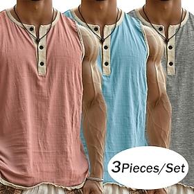 3-Piece Multi-Pack Men's Tank Top Vest Top Sleeveless Shirt Henley Summer Plain Fashion Designer Basic Casual Vacation Street A B C Top Tee for Men