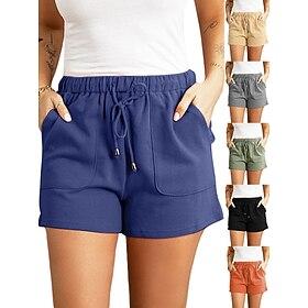 Women's Shorts Summer Shorts Fashion Streetwear Basic Short High Waist Plain Drawstring Pocket Elastic Waist Breathability Comfortable Inelastic Daily Vacation